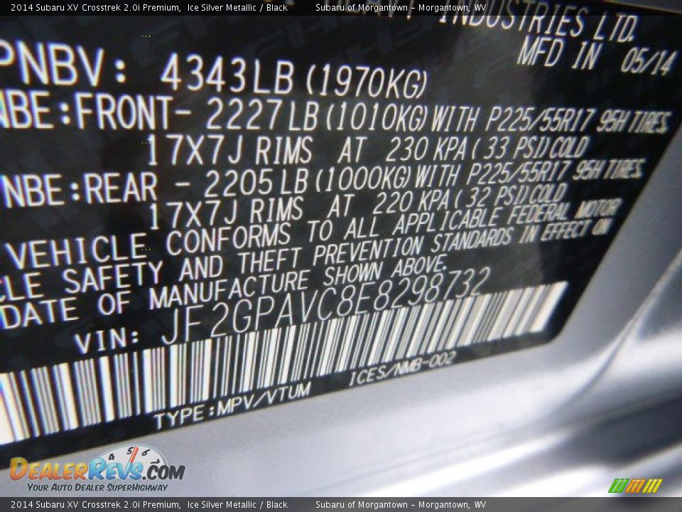 2014 Subaru XV Crosstrek 2.0i Premium Ice Silver Metallic / Black Photo #16