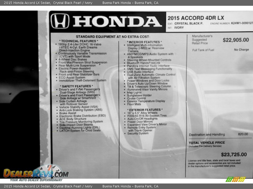 2015 Honda Accord LX Sedan Crystal Black Pearl / Ivory Photo #18