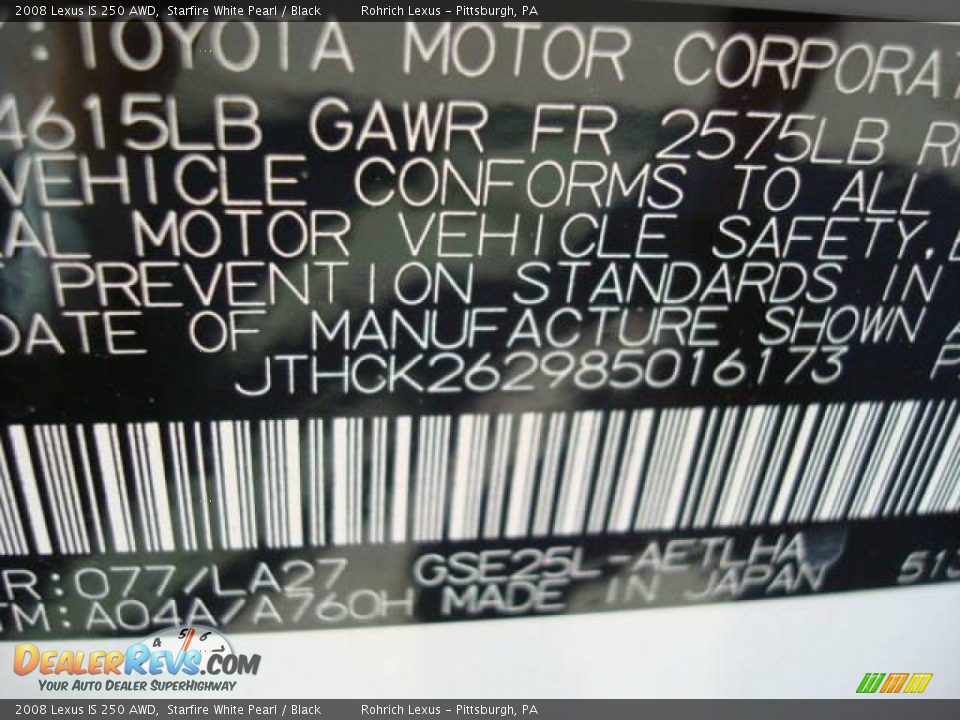2008 Lexus IS 250 AWD Starfire White Pearl / Black Photo #14