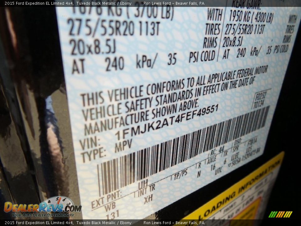 2015 Ford Expedition EL Limited 4x4 Tuxedo Black Metallic / Ebony Photo #16