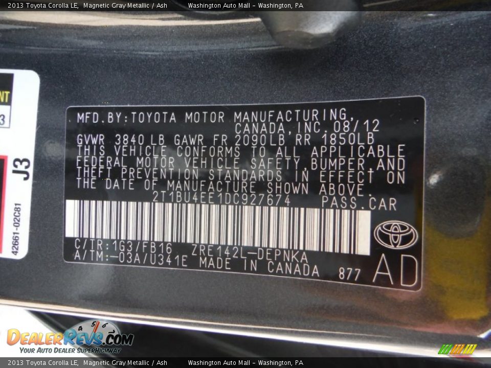 2013 Toyota Corolla LE Magnetic Gray Metallic / Ash Photo #19