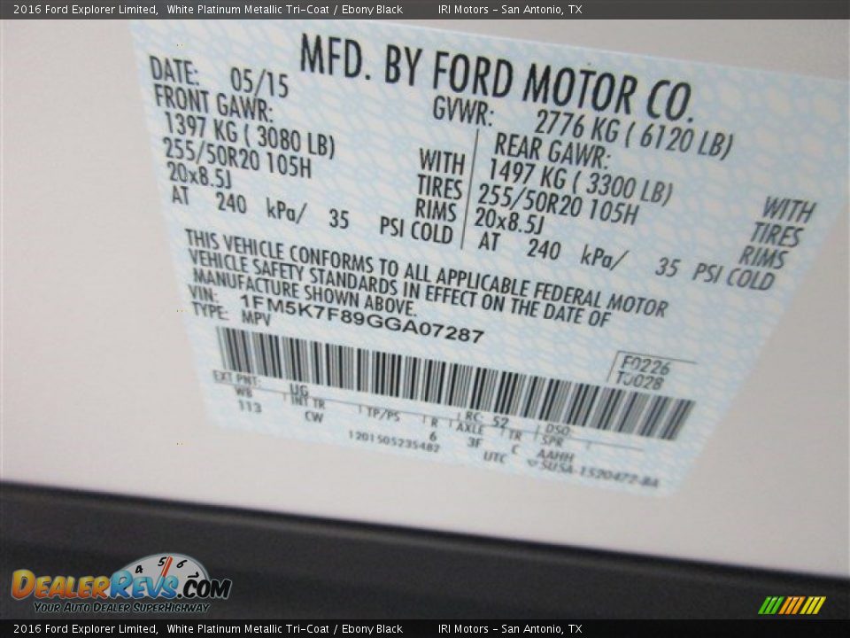 2016 Ford Explorer Limited White Platinum Metallic Tri-Coat / Ebony Black Photo #19