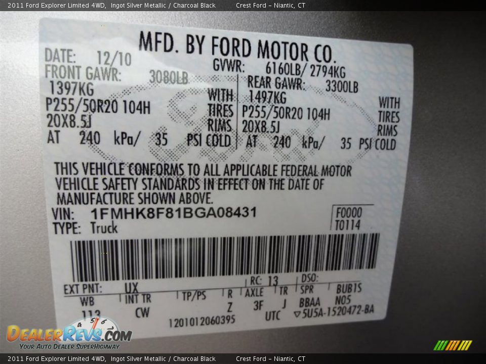 2011 Ford Explorer Limited 4WD Ingot Silver Metallic / Charcoal Black Photo #15