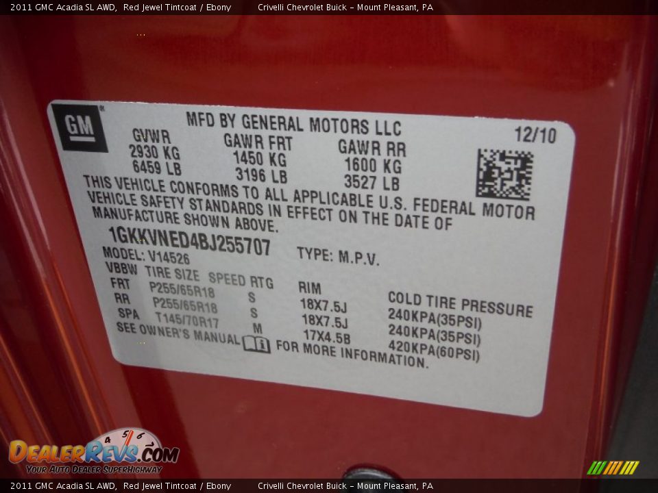 2011 GMC Acadia SL AWD Red Jewel Tintcoat / Ebony Photo #28
