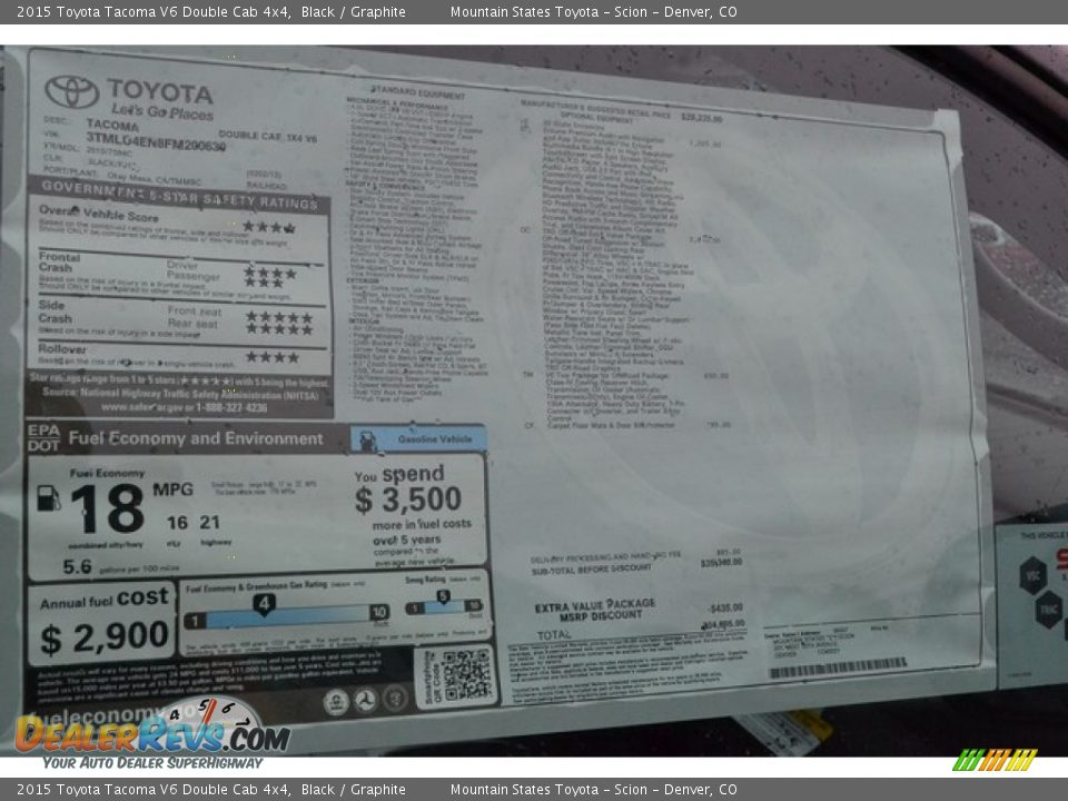 2015 Toyota Tacoma V6 Double Cab 4x4 Black / Graphite Photo #10