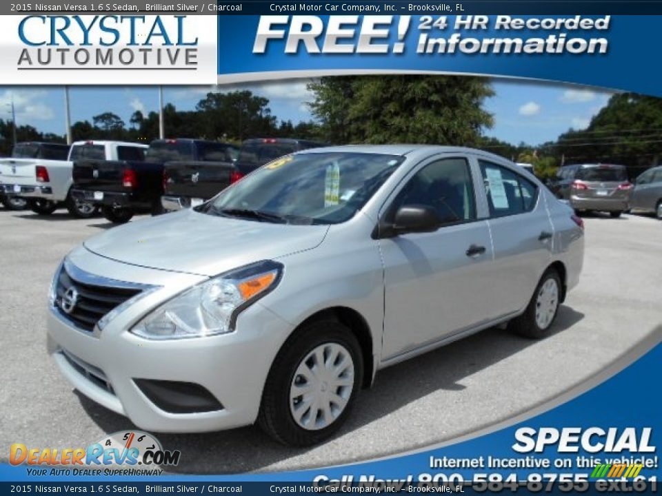 2015 Nissan Versa 1.6 S Sedan Brilliant Silver / Charcoal Photo #1