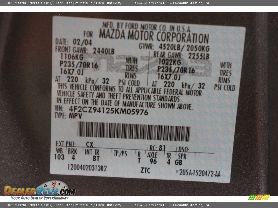 2005 Mazda Tribute s 4WD Dark Titanium Metallic / Dark Flint Gray Photo #14