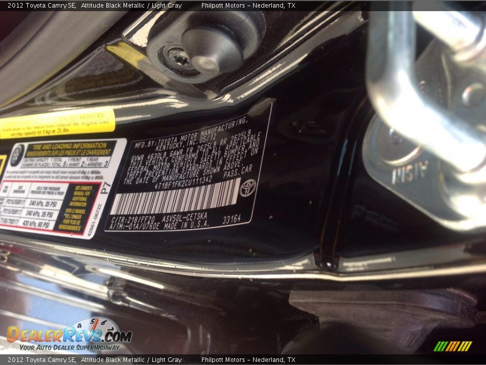 2012 Toyota Camry SE Attitude Black Metallic / Light Gray Photo #6