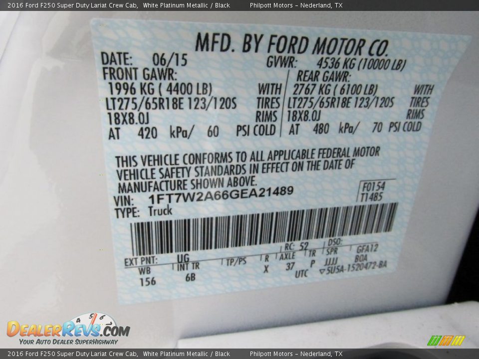 2016 Ford F250 Super Duty Lariat Crew Cab White Platinum Metallic / Black Photo #34