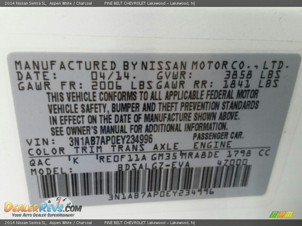 2014 Nissan Sentra SL Aspen White / Charcoal Photo #17