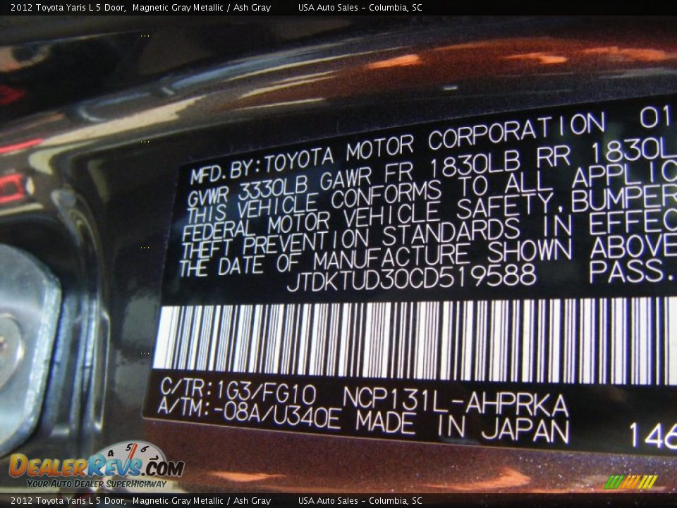 2012 Toyota Yaris L 5 Door Magnetic Gray Metallic / Ash Gray Photo #16