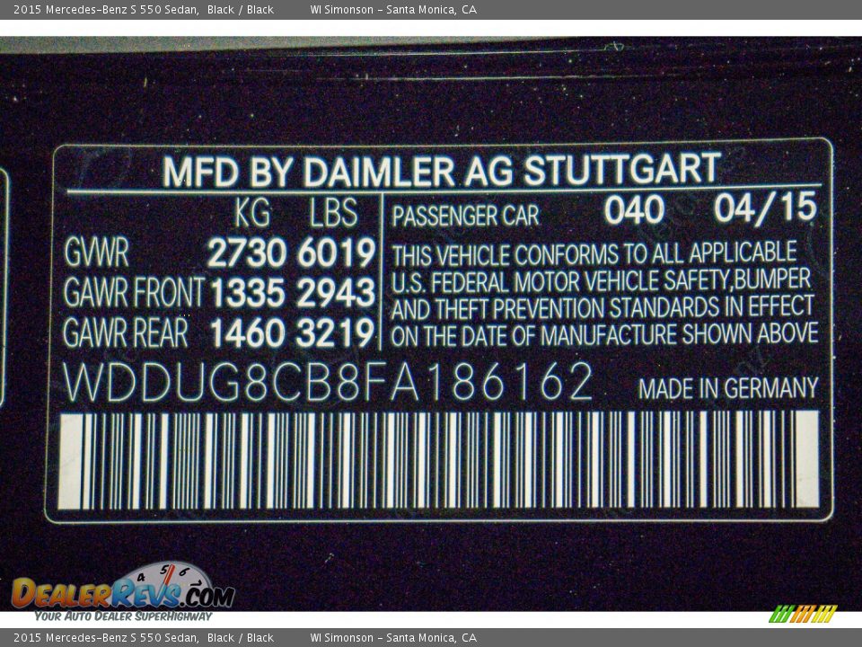 2015 Mercedes-Benz S 550 Sedan Black / Black Photo #8