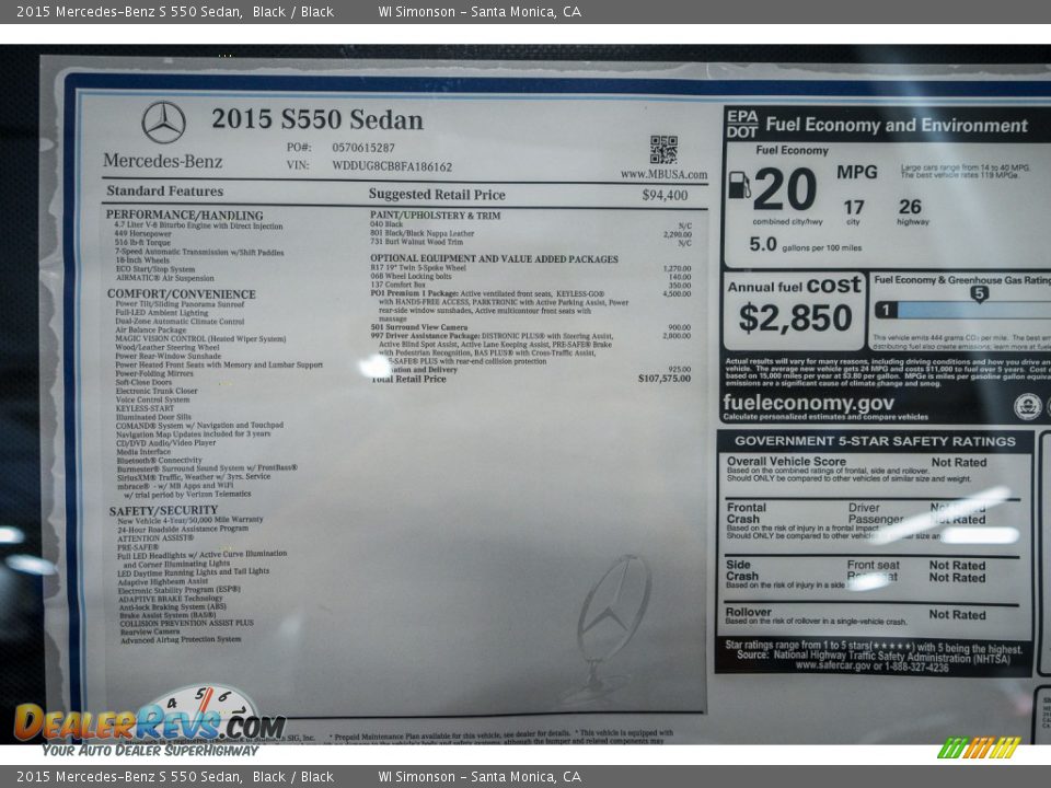 2015 Mercedes-Benz S 550 Sedan Black / Black Photo #11