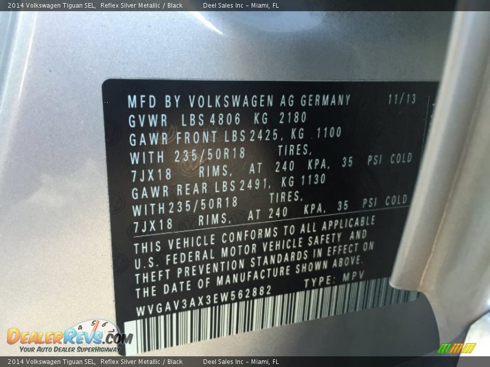 2014 Volkswagen Tiguan SEL Reflex Silver Metallic / Black Photo #15