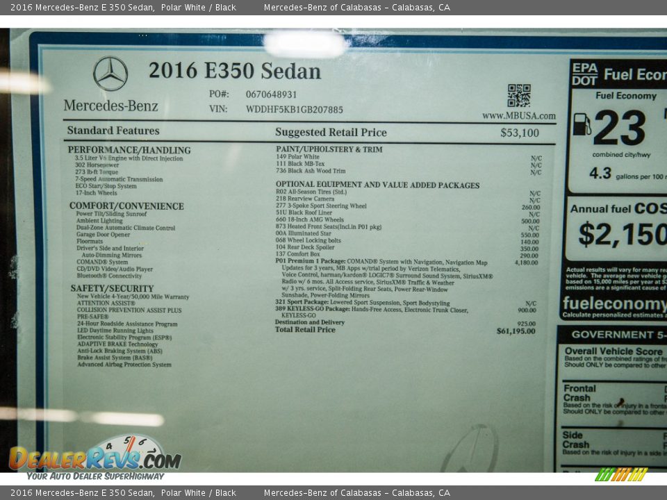 2016 Mercedes-Benz E 350 Sedan Window Sticker Photo #14