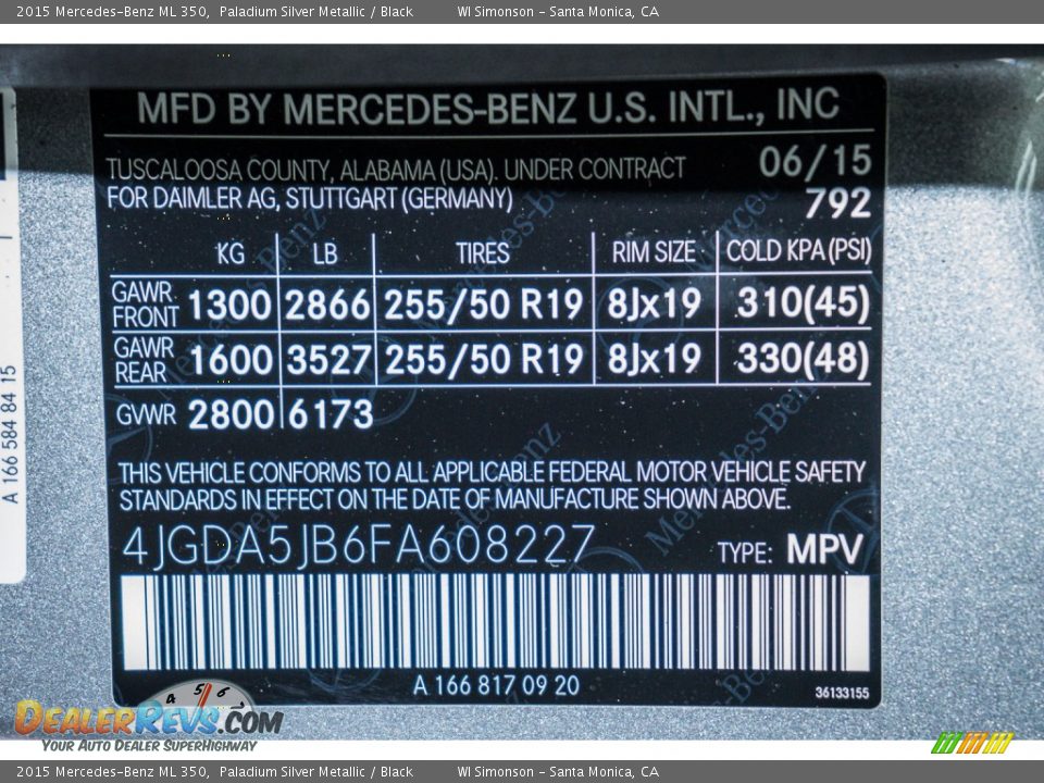 2015 Mercedes-Benz ML 350 Paladium Silver Metallic / Black Photo #7