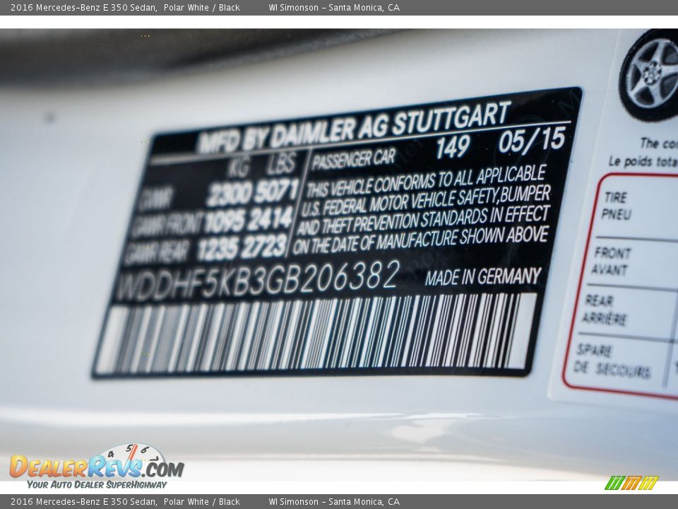 2016 Mercedes-Benz E 350 Sedan Polar White / Black Photo #8