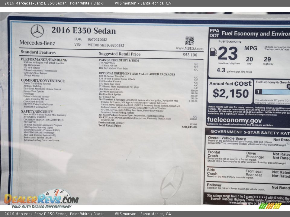 2016 Mercedes-Benz E 350 Sedan Polar White / Black Photo #11