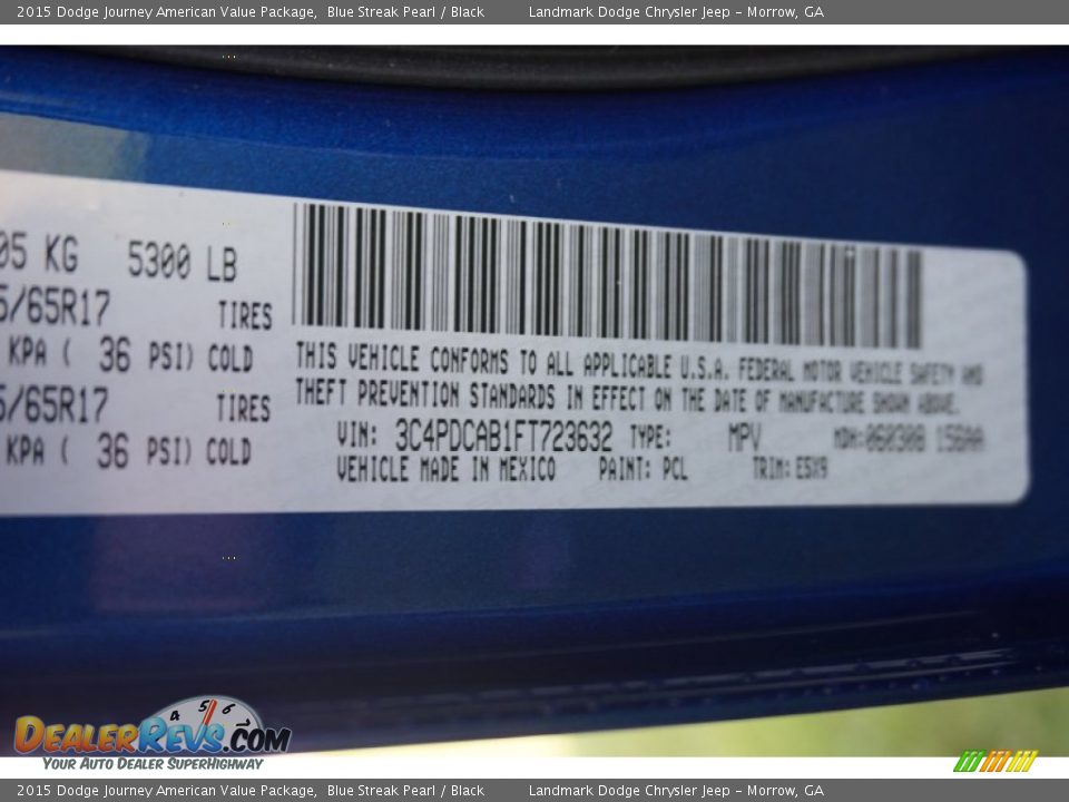 2015 Dodge Journey American Value Package Blue Streak Pearl / Black Photo #9