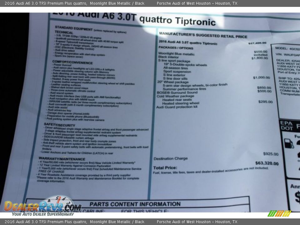 2016 Audi A6 3.0 TFSI Premium Plus quattro Moonlight Blue Metallic / Black Photo #8