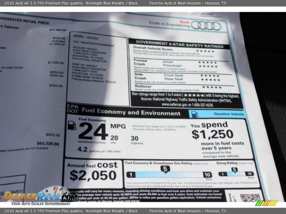 2016 Audi A6 3.0 TFSI Premium Plus quattro Moonlight Blue Metallic / Black Photo #9