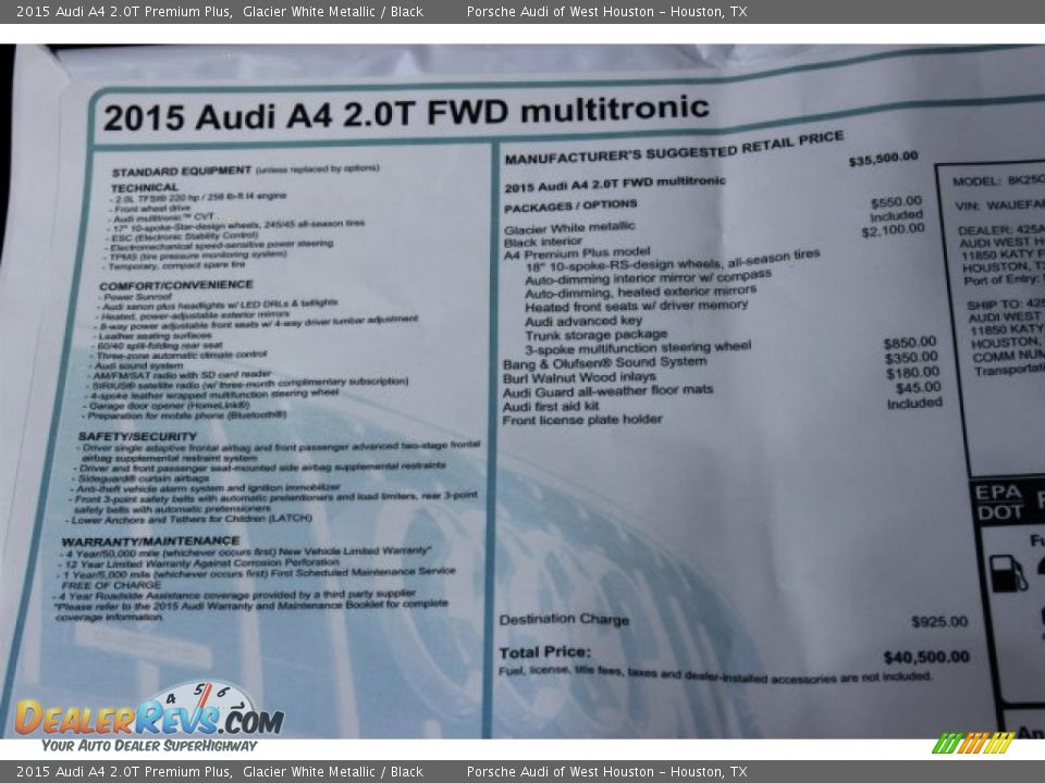 2015 Audi A4 2.0T Premium Plus Glacier White Metallic / Black Photo #8