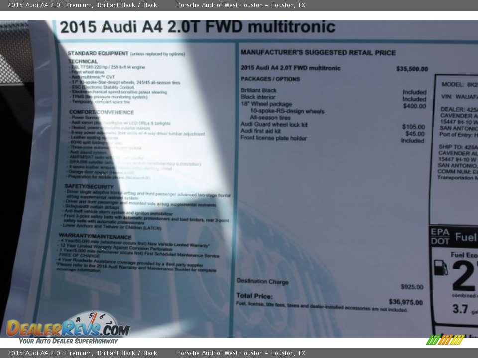 2015 Audi A4 2.0T Premium Brilliant Black / Black Photo #8