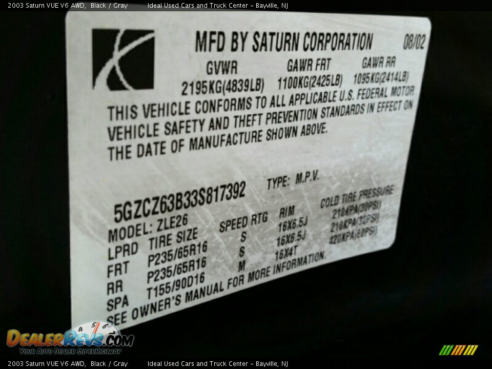 2003 Saturn VUE V6 AWD Black / Gray Photo #16