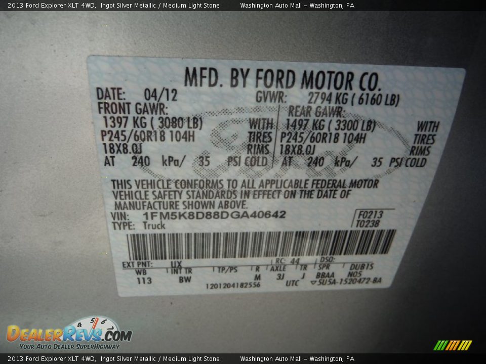 2013 Ford Explorer XLT 4WD Ingot Silver Metallic / Medium Light Stone Photo #23