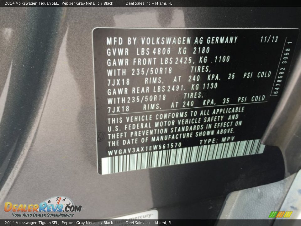 2014 Volkswagen Tiguan SEL Pepper Gray Metallic / Black Photo #15