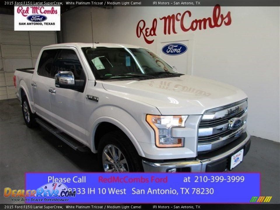2015 Ford F150 Lariat SuperCrew White Platinum Tricoat / Medium Light Camel Photo #1