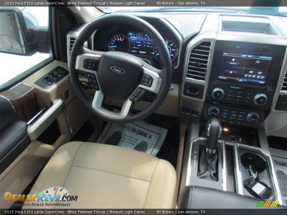 2015 Ford F150 Lariat SuperCrew White Platinum Tricoat / Medium Light Camel Photo #12