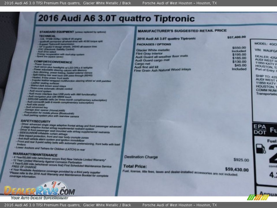 2016 Audi A6 3.0 TFSI Premium Plus quattro Glacier White Metallic / Black Photo #8