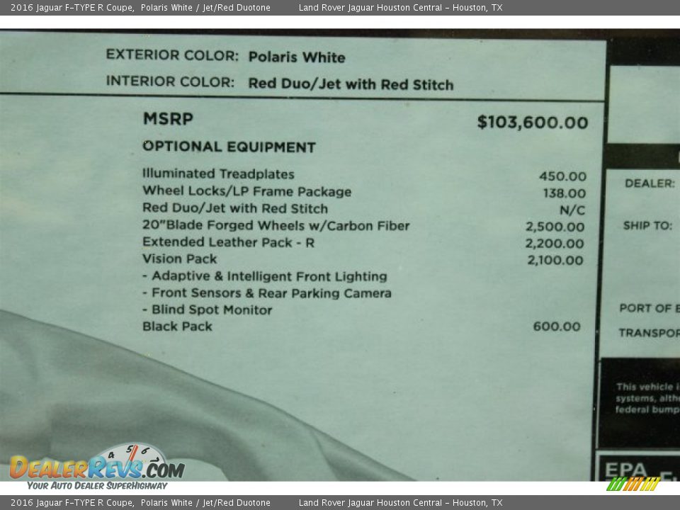 2016 Jaguar F-TYPE R Coupe Window Sticker Photo #12