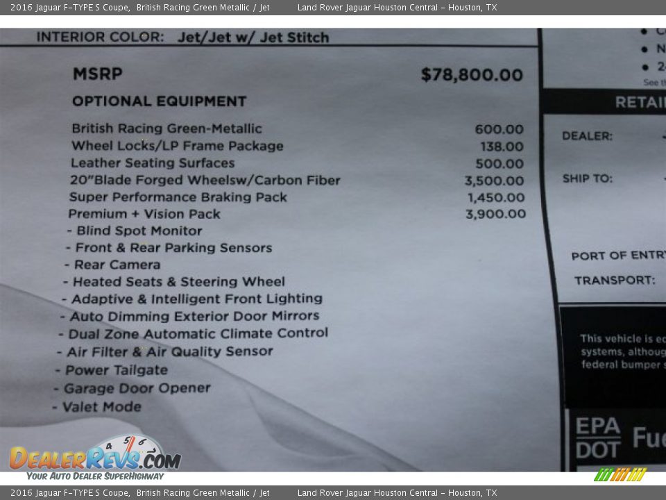 2016 Jaguar F-TYPE S Coupe Window Sticker Photo #12