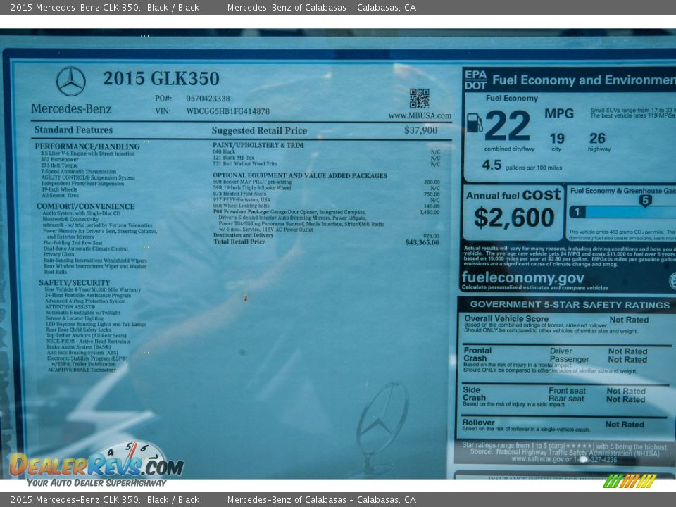 2015 Mercedes-Benz GLK 350 Window Sticker Photo #10