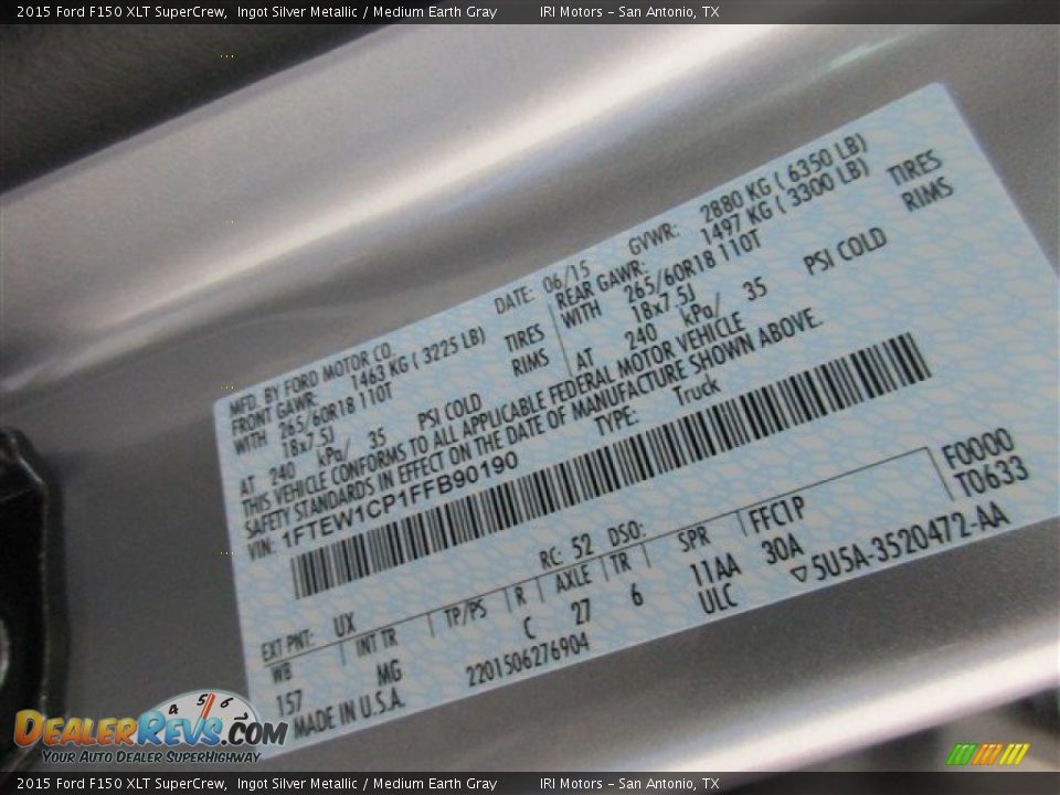 2015 Ford F150 XLT SuperCrew Ingot Silver Metallic / Medium Earth Gray Photo #15