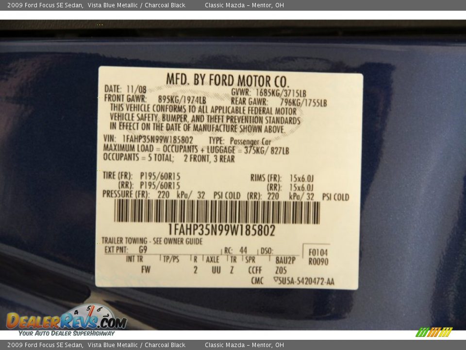 2009 Ford Focus SE Sedan Vista Blue Metallic / Charcoal Black Photo #15