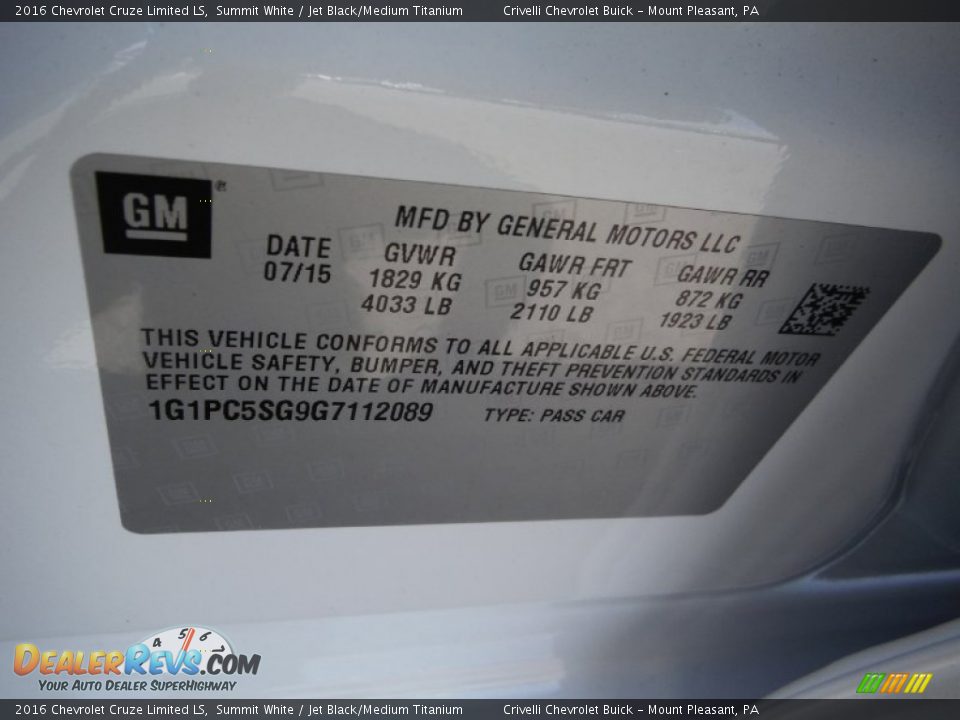 2016 Chevrolet Cruze Limited LS Summit White / Jet Black/Medium Titanium Photo #20