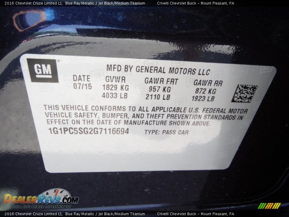 2016 Chevrolet Cruze Limited LS Blue Ray Metallic / Jet Black/Medium Titanium Photo #20