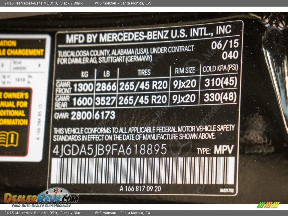 2015 Mercedes-Benz ML 350 Black / Black Photo #8