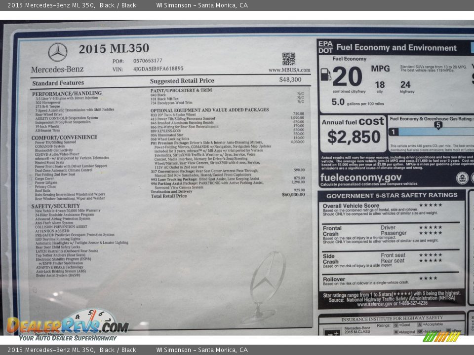 2015 Mercedes-Benz ML 350 Black / Black Photo #11