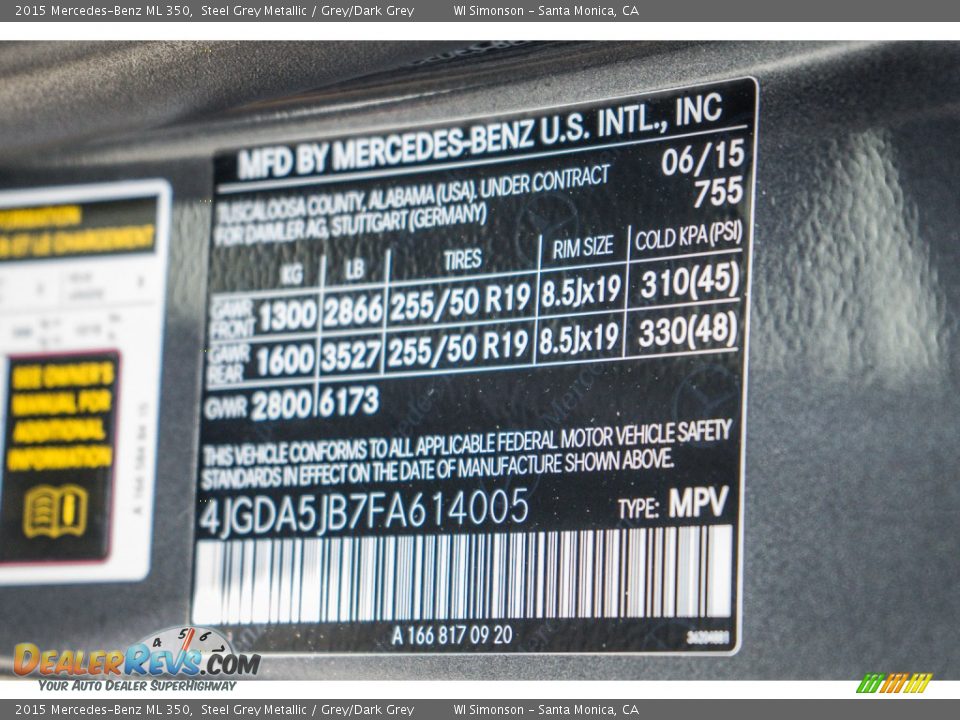 2015 Mercedes-Benz ML 350 Steel Grey Metallic / Grey/Dark Grey Photo #8