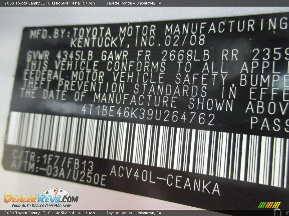 2009 Toyota Camry LE Classic Silver Metallic / Ash Photo #9