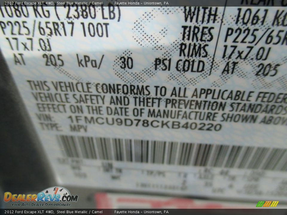 2012 Ford Escape XLT 4WD Steel Blue Metallic / Camel Photo #9