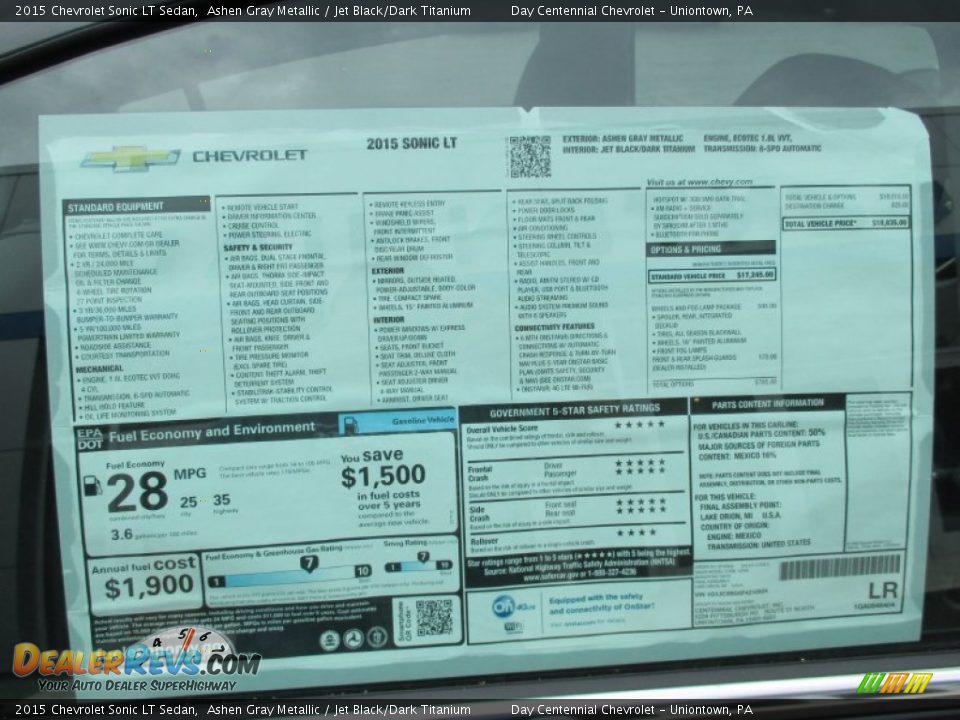 2015 Chevrolet Sonic LT Sedan Ashen Gray Metallic / Jet Black/Dark Titanium Photo #7