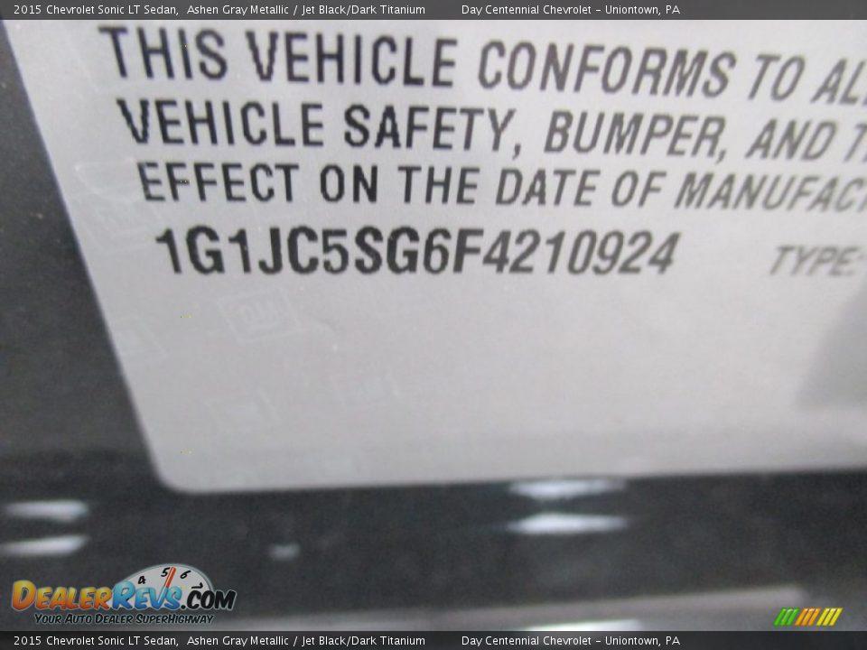 2015 Chevrolet Sonic LT Sedan Ashen Gray Metallic / Jet Black/Dark Titanium Photo #19