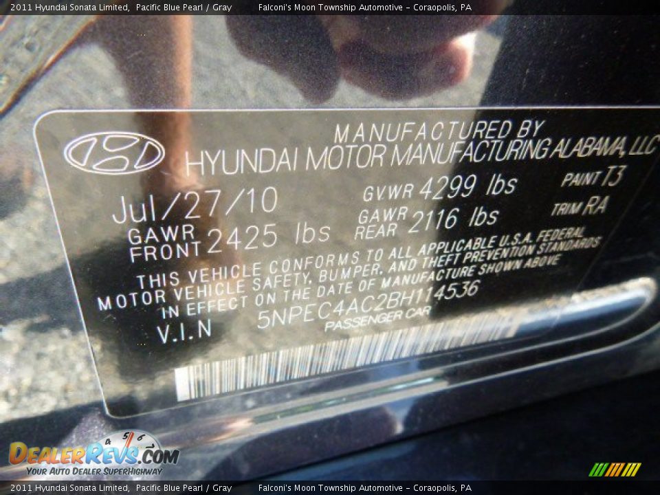 2011 Hyundai Sonata Limited Pacific Blue Pearl / Gray Photo #4