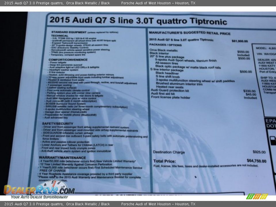 2015 Audi Q7 3.0 Prestige quattro Orca Black Metallic / Black Photo #8