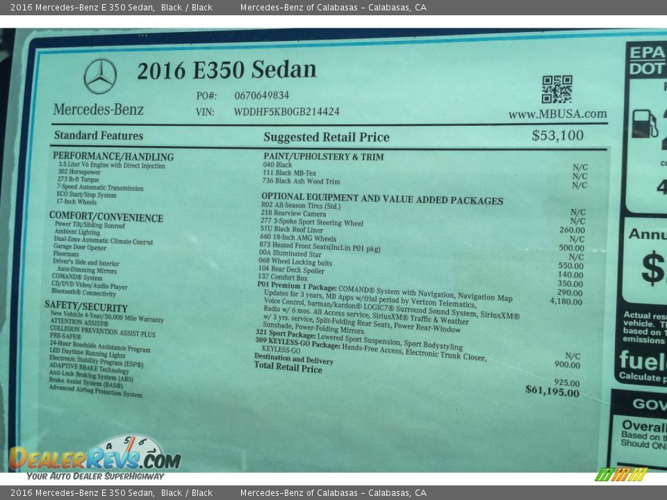 2016 Mercedes-Benz E 350 Sedan Black / Black Photo #11